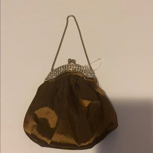 Brown evening bag w/crystals & kiss lock closure
